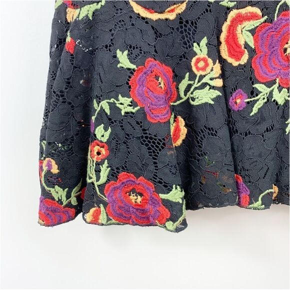 Anthropologie Eva Franco Poppy Black Floral Embroidered Mini Dress 4P Drop Waist - Picture 14 of 14